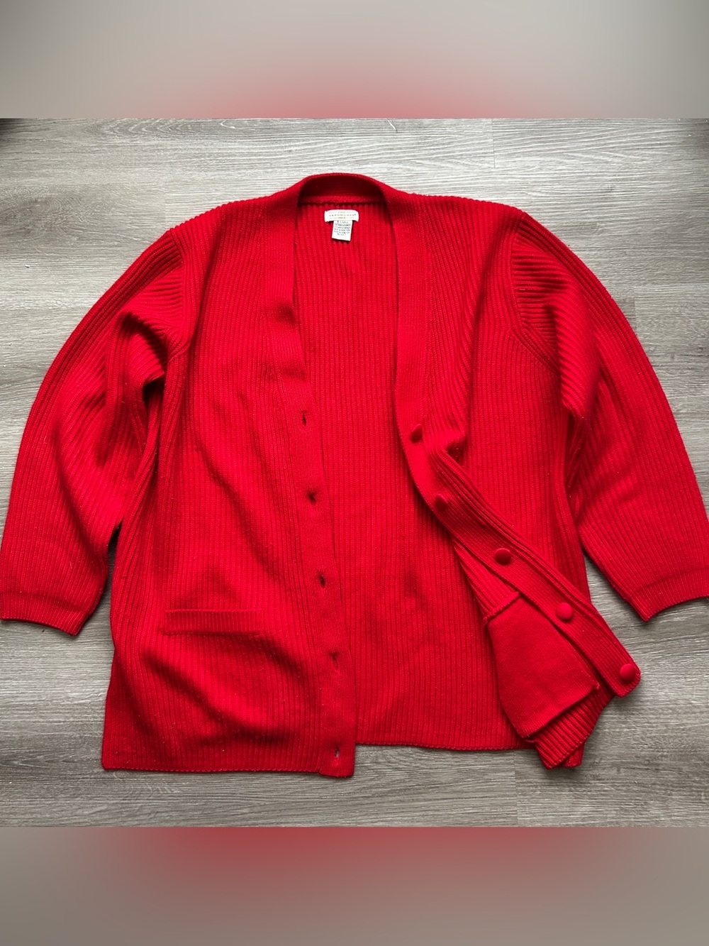 Yarnworks Bright Red Ribbed Button-Front Cardigan sweater- size XL